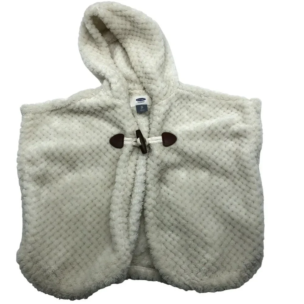 Old Navy Girls 2T Hooded Poncho Sweater Cape Soft Fuzzy‎ Winter Fleece Faux Fur